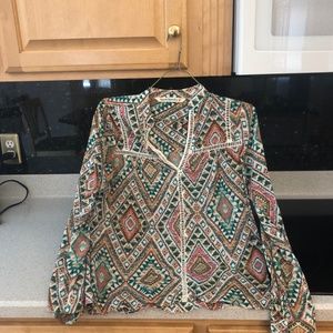 Hippie Laundry size S peach/turquoise cotton blouse